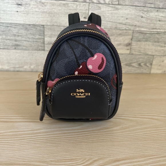 Coach Mini Blue Keychain backpack with Cherry Print - Picture 1 of 6